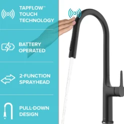 Tall ModernSingle-HandleTouch KitchenSink Faucet with Pull Down Sprayer inMatte Black