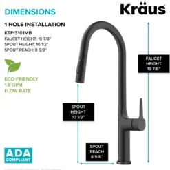 Tall ModernSingle-HandleTouch KitchenSink Faucet with Pull Down Sprayer inMatte Black
