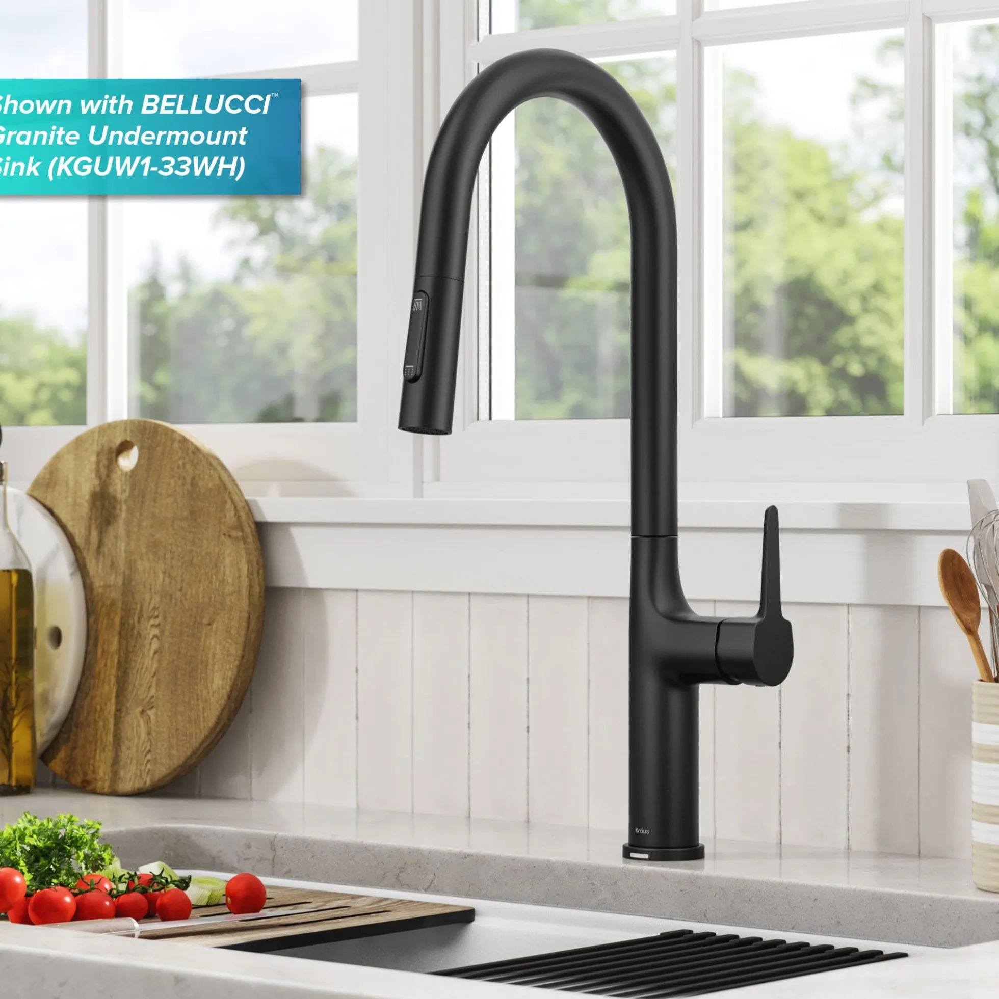 Tall ModernSingle-HandleTouch KitchenSink Faucet with Pull Down Sprayer inMatte Black