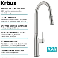 Tall Modern Single-HandleTouch KitchenSink Faucet with Pull Down Sprayer inSpot Free Stainless Steel