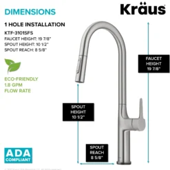 Tall Modern Single-HandleTouch KitchenSink Faucet with Pull Down Sprayer inSpot Free Stainless Steel