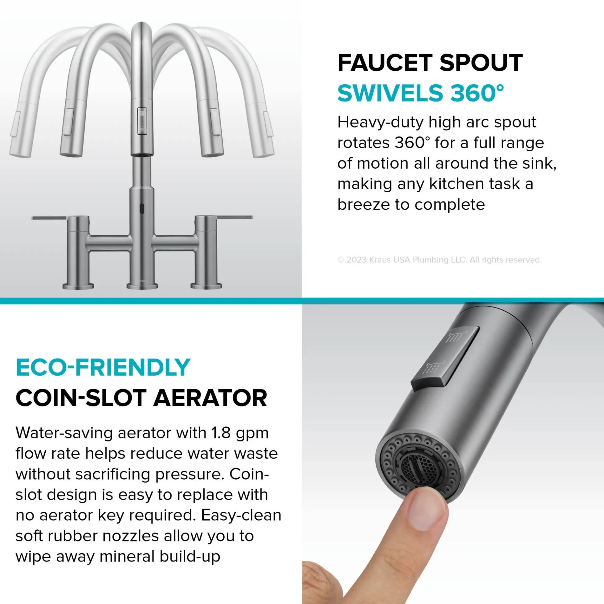Touchless Sensor Bridge Kitchen Faucet with Pull-Down Sprayhead in Matte Black