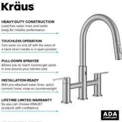 Touchless Sensor Bridge Kitchen Faucet with Pull-Down Sprayhead in Spot-Free Stainless Steel