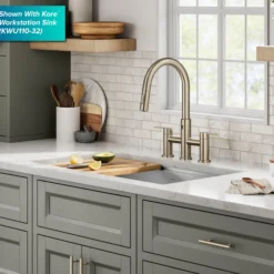 Touchless Sensor Bridge Kitchen Faucet with Pull-Down Sprayhead in Spot-Free Antique Champagne Bronze