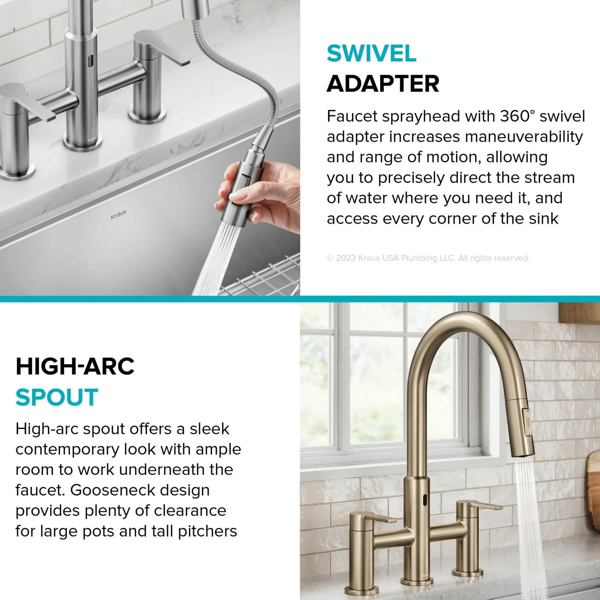 Touchless Sensor Bridge Kitchen Faucet with Pull-Down Sprayhead in Spot-Free Antique Champagne Bronze