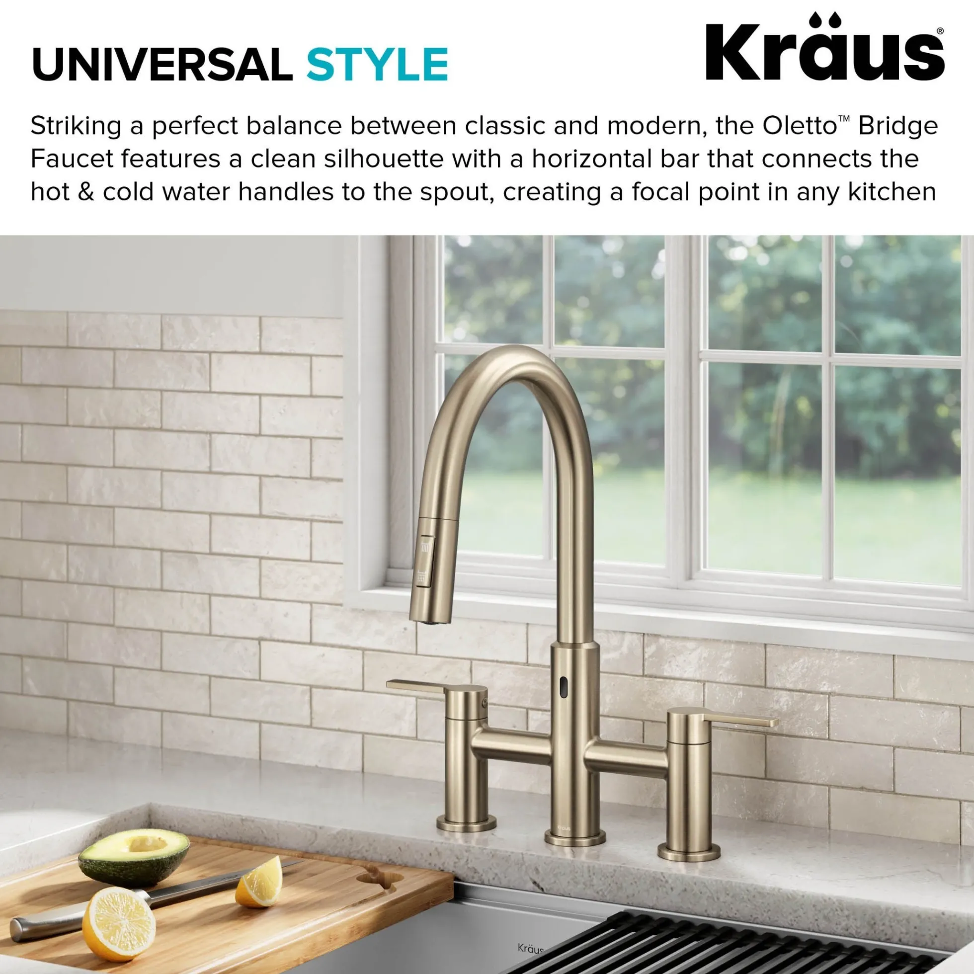 Touchless Sensor Bridge Kitchen Faucet with Pull-Down Sprayhead in Spot-Free Antique Champagne Bronze