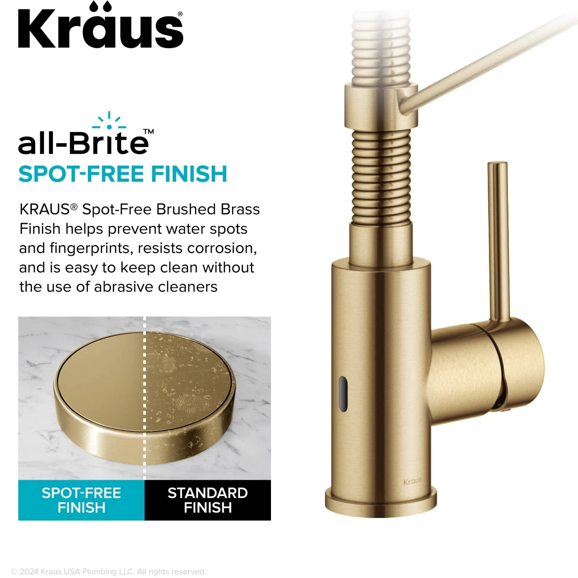 Touchless Sensor Commercial Style 2-Function Single Handle Pull-Down Kitchen Faucet in Spot-Free Brushed Brass