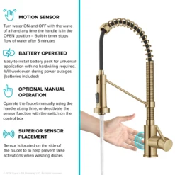 Touchless Sensor Commercial Style 2-Function Single Handle Pull-Down Kitchen Faucet in Spot-Free Brushed Brass