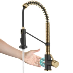 Touchless Sensor Commercial Style 2-Function Single Handle Pull-Down Kitchen Faucet in Brushed Brass / Matte Black