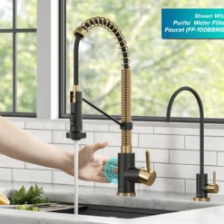 Touchless Sensor Commercial Style 2-Function Single Handle Pull-Down Kitchen Faucet in Brushed Brass / Matte Black