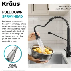 Touchless Sensor Commercial Style 2-Function Single Handle Pull-Down Kitchen Faucet in Brushed Brass / Matte Black