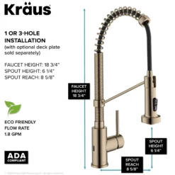 Touchless Sensor Commercial Style 2-Function Single Handle Pull-Down Kitchen Faucet in Spot-Free Antique Champagne Bronze