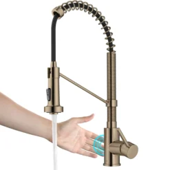 Touchless Sensor Commercial Style 2-Function Single Handle Pull-Down Kitchen Faucet in Spot-Free Antique Champagne Bronze