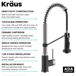 Touchless Sensor Commercial Style 2-Function Single Handle Pull-Down Kitchen Faucet in Spot-Free Stainless Steel / Matte Black