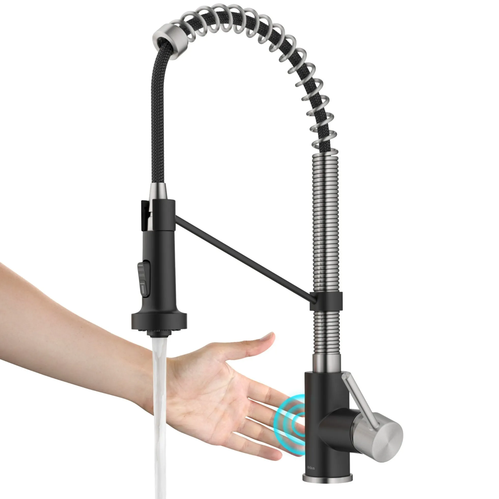 Touchless Sensor Commercial Style 2-Function Single Handle Pull-Down Kitchen Faucet in Spot-Free Stainless Steel / Matte Black