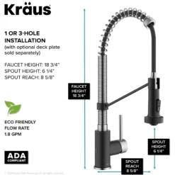 Touchless Sensor Commercial Style 2-Function Single Handle Pull-Down Kitchen Faucet in Spot-Free Stainless Steel / Matte Black