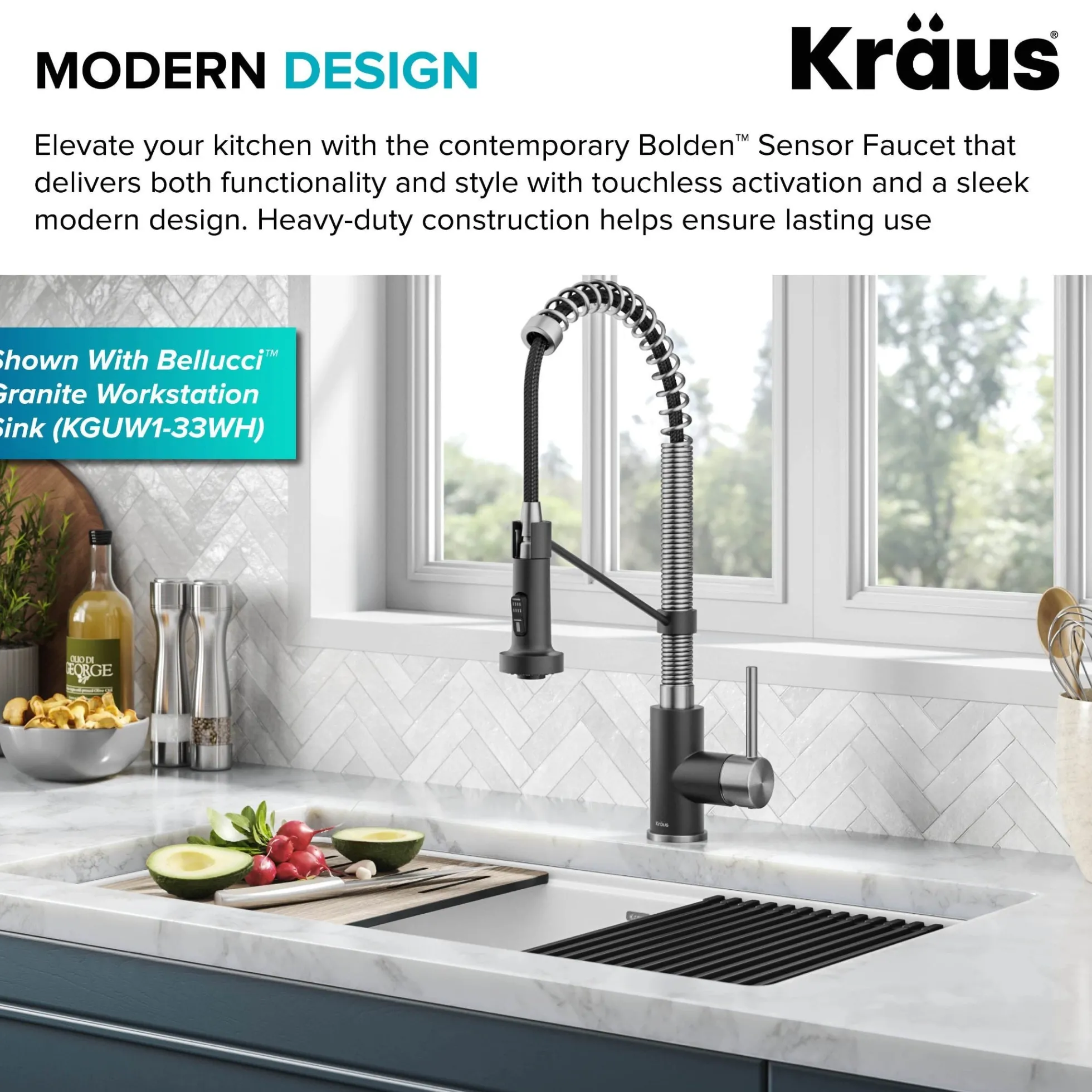 Touchless Sensor Commercial Style 2-Function Single Handle Pull-Down Kitchen Faucet in Spot-Free Stainless Steel / Matte Black