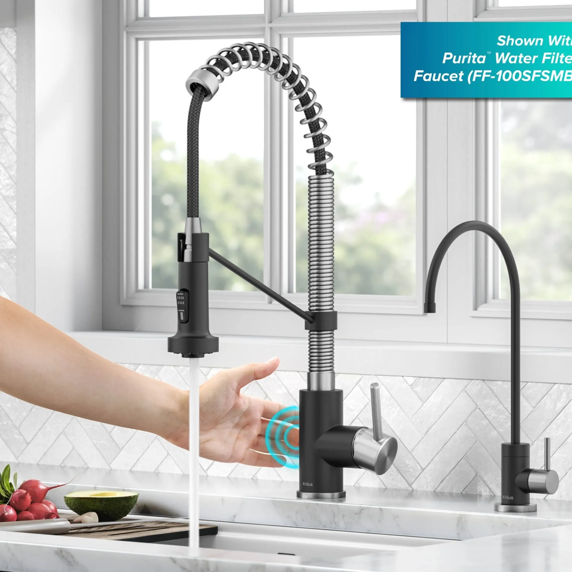 Touchless Sensor Commercial Style 2-Function Single Handle Pull-Down Kitchen Faucet in Spot-Free Stainless Steel / Matte Black