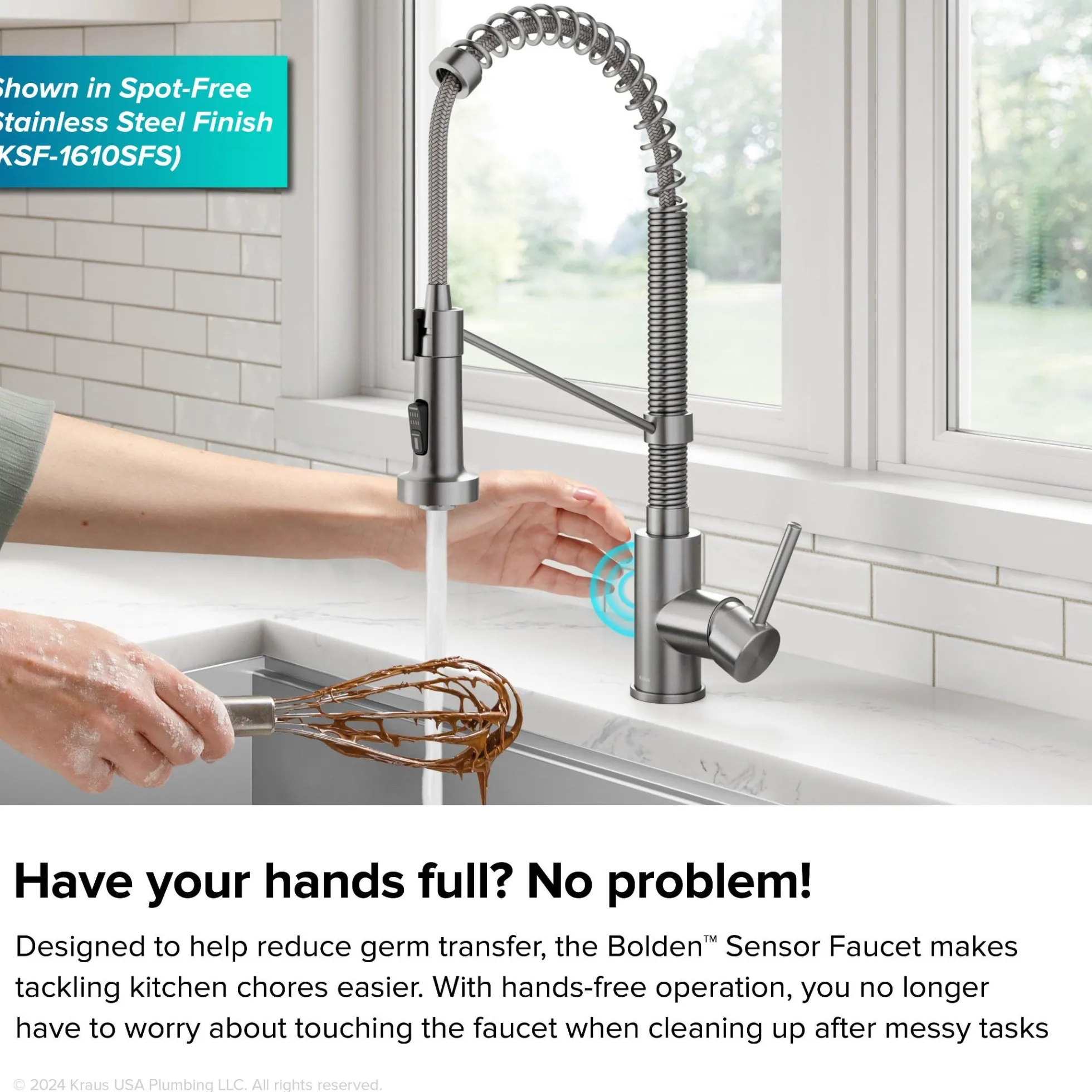 Touchless Sensor Commercial Style 2-Function Single Handle Pull-Down Kitchen Faucet in Spot-Free Stainless Steel / Matte Black