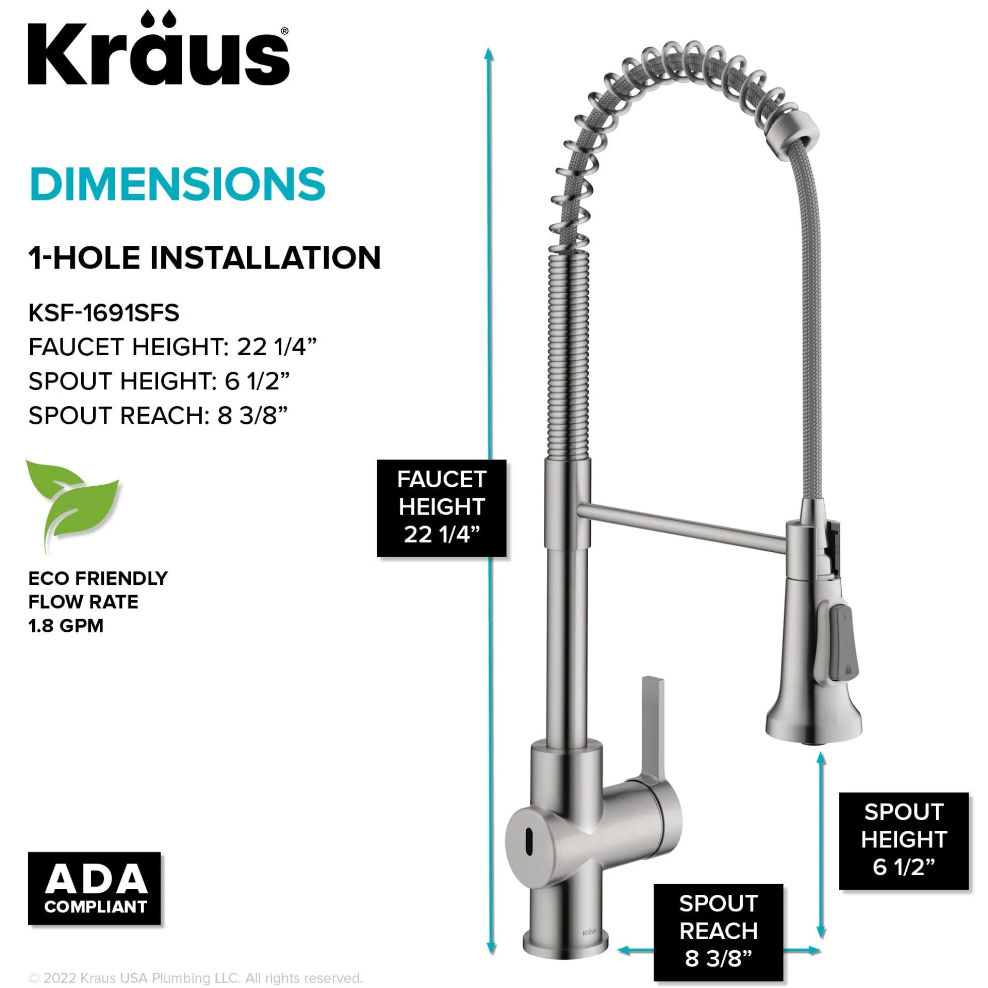 Touchless Sensor Commercial Single Handle Pull Down Kitchen Faucet in Spot Free Stainless Steel