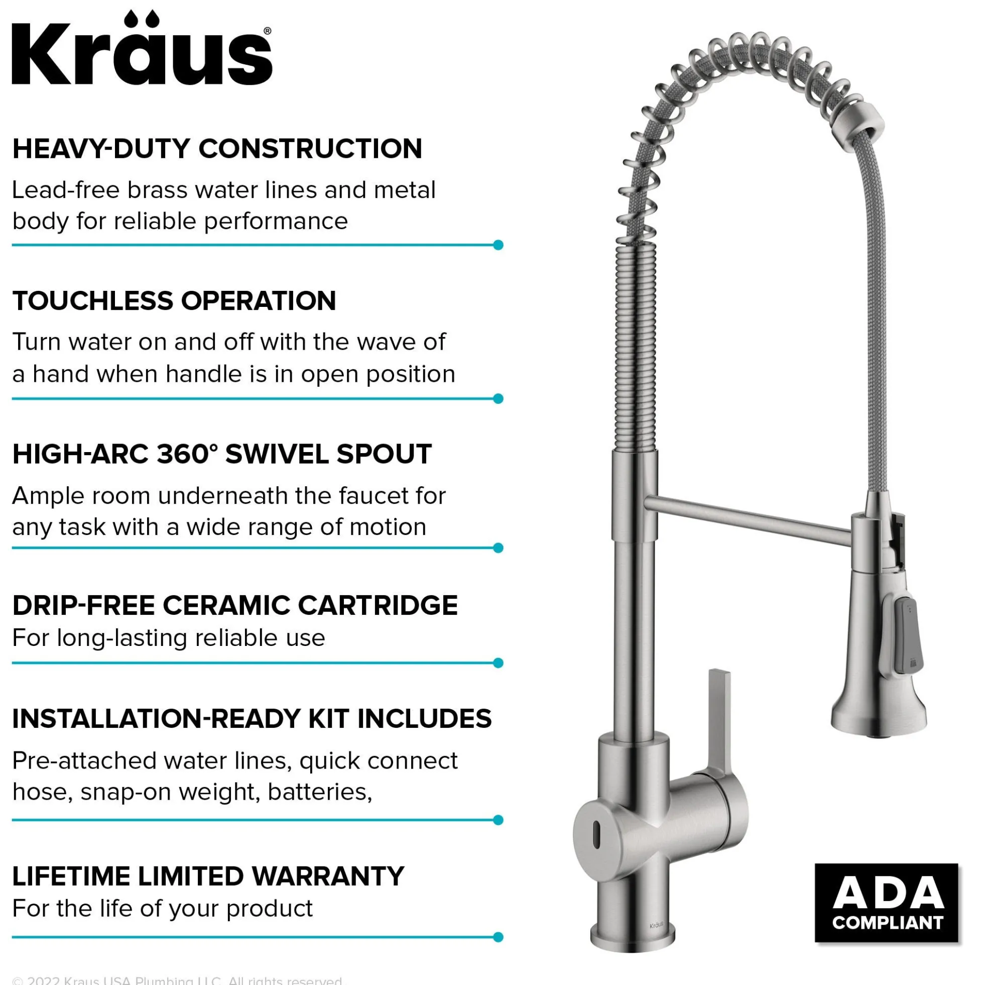Touchless Sensor Commercial Single Handle Pull Down Kitchen Faucet in Spot Free Stainless Steel