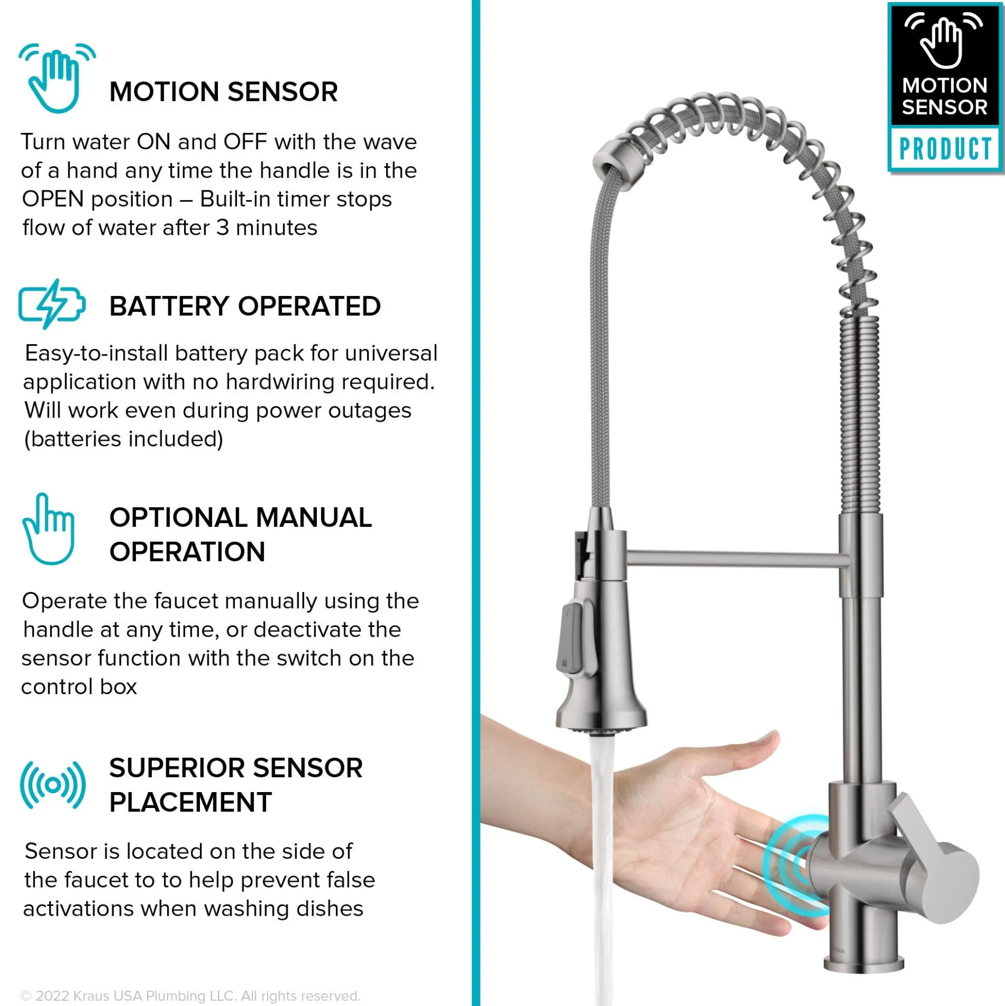 Touchless Sensor Commercial Single Handle Pull Down Kitchen Faucet in Spot Free Stainless Steel