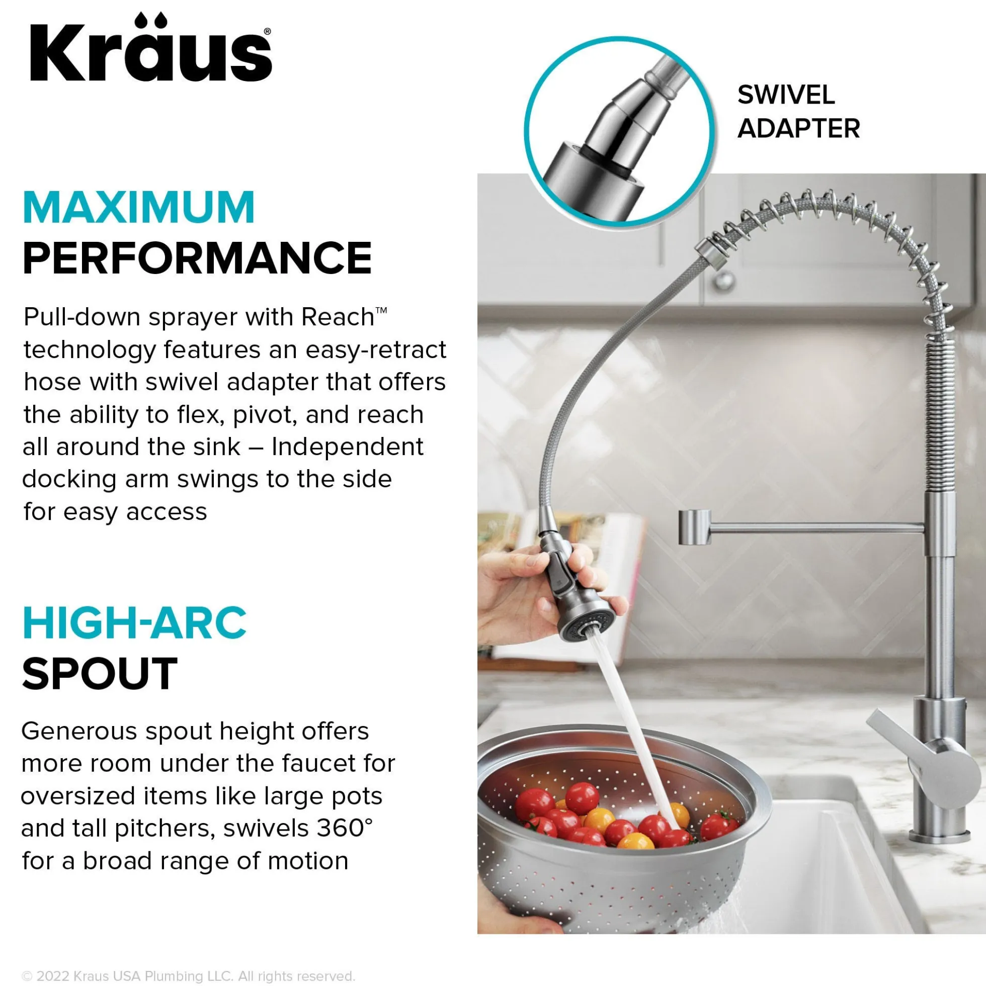 Touchless Sensor Commercial Single Handle Pull Down Kitchen Faucet in Spot Free Stainless Steel