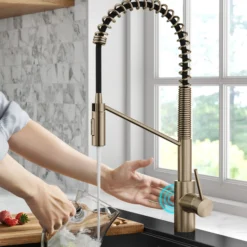 Touchless Sensor Commercial Pull-Down Single Handle Kitchen Faucet with QuickDock™ Top Mount Assembly in Spot Free Antique Champagne Bronze