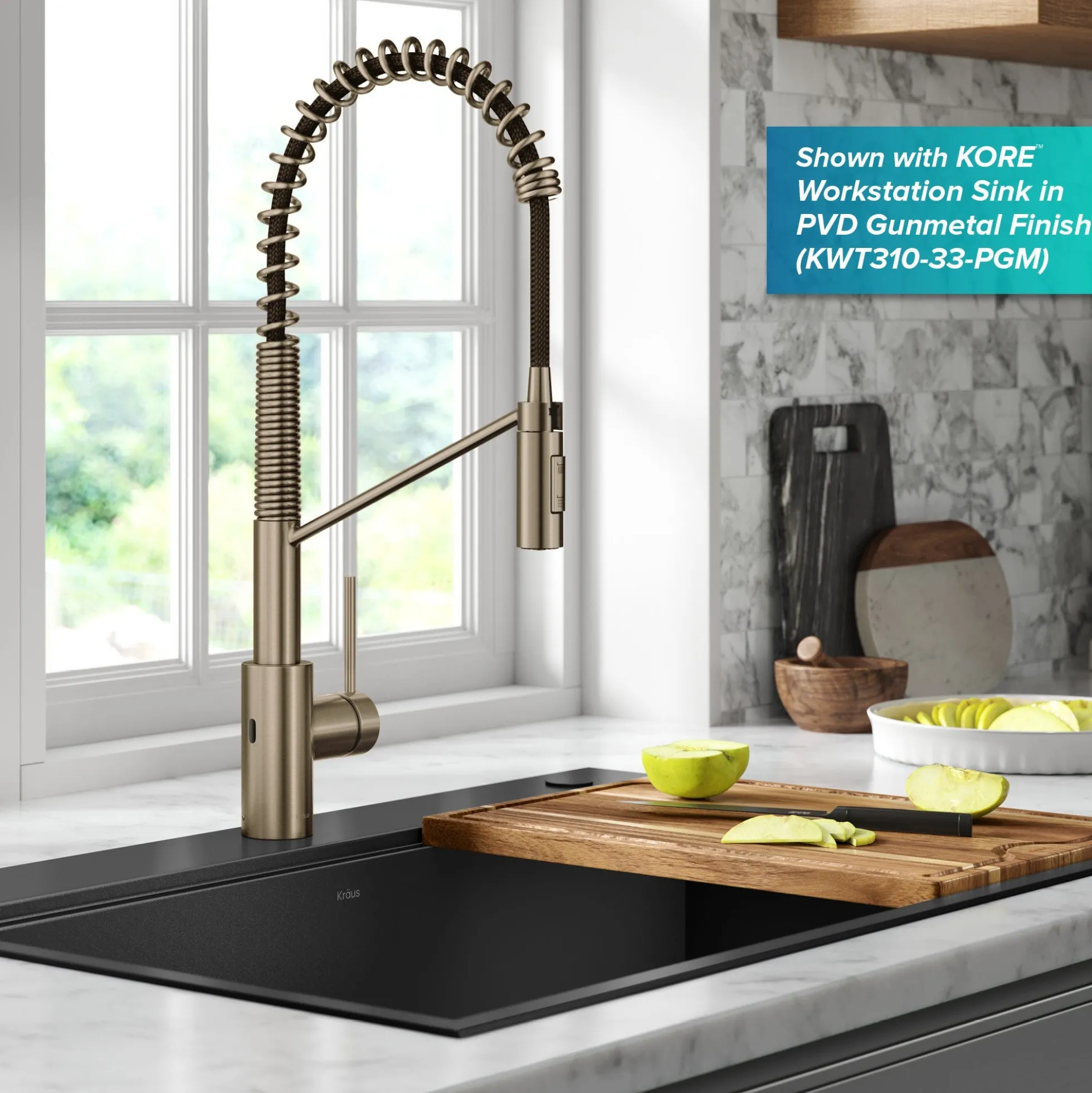 Touchless Sensor Commercial Pull-Down Single Handle Kitchen Faucet with QuickDock™ Top Mount Assembly in Spot Free Antique Champagne Bronze