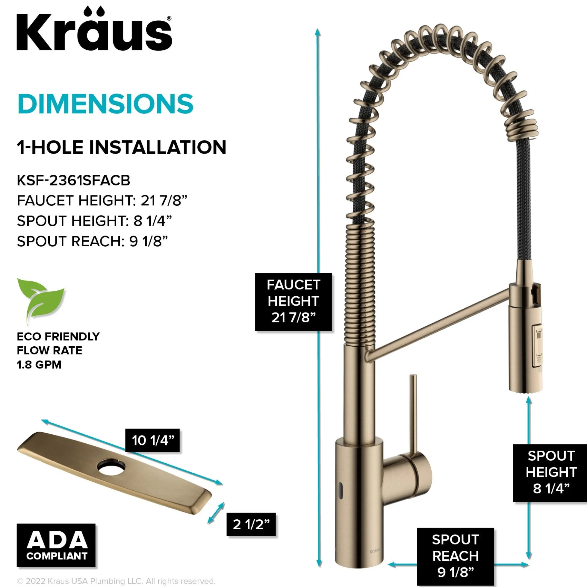 Touchless Sensor Commercial Pull-Down Single Handle Kitchen Faucet with QuickDock™ Top Mount Assembly in Spot Free Antique Champagne Bronze