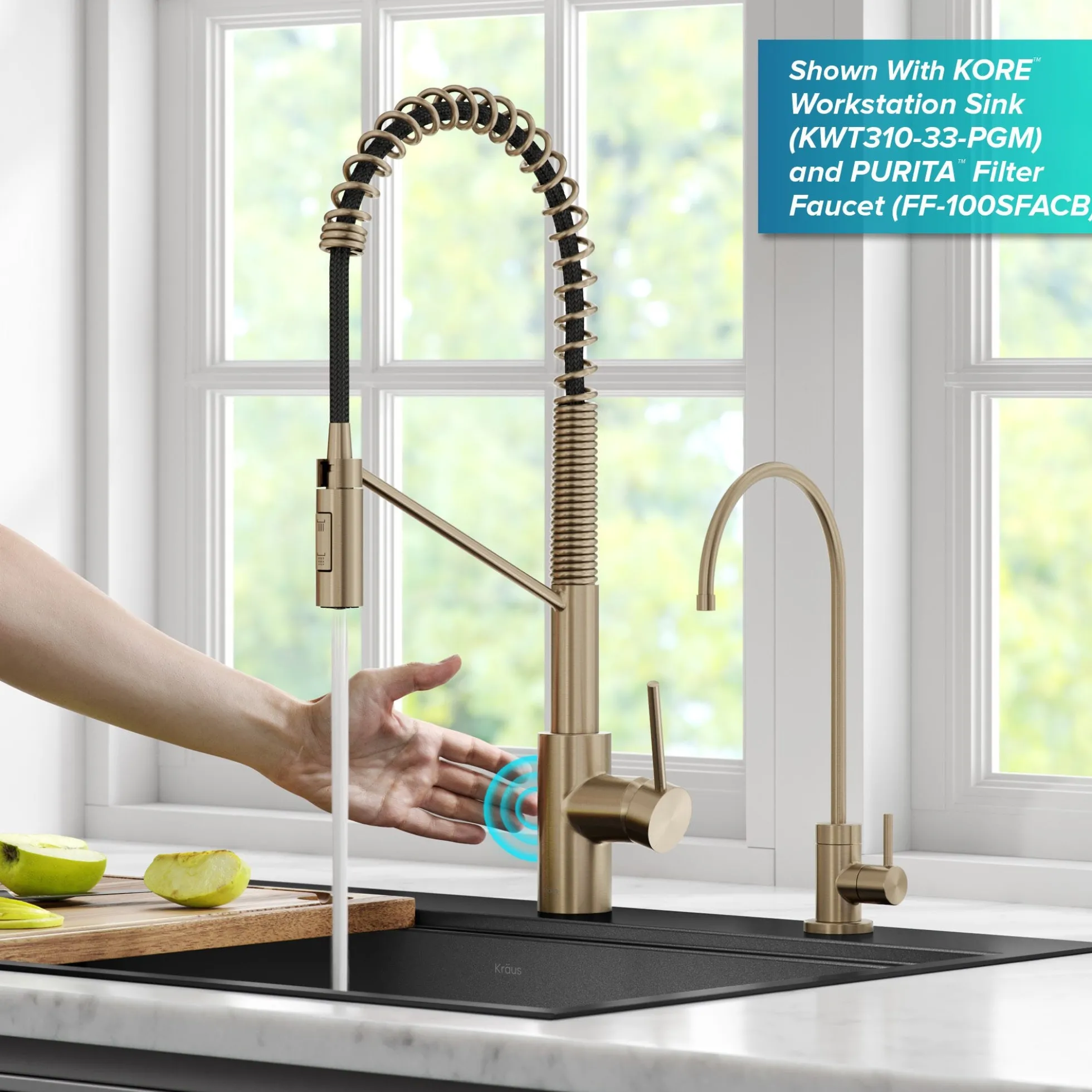 Touchless Sensor Commercial Pull-Down Single Handle Kitchen Faucet with QuickDock™ Top Mount Assembly in Spot Free Antique Champagne Bronze