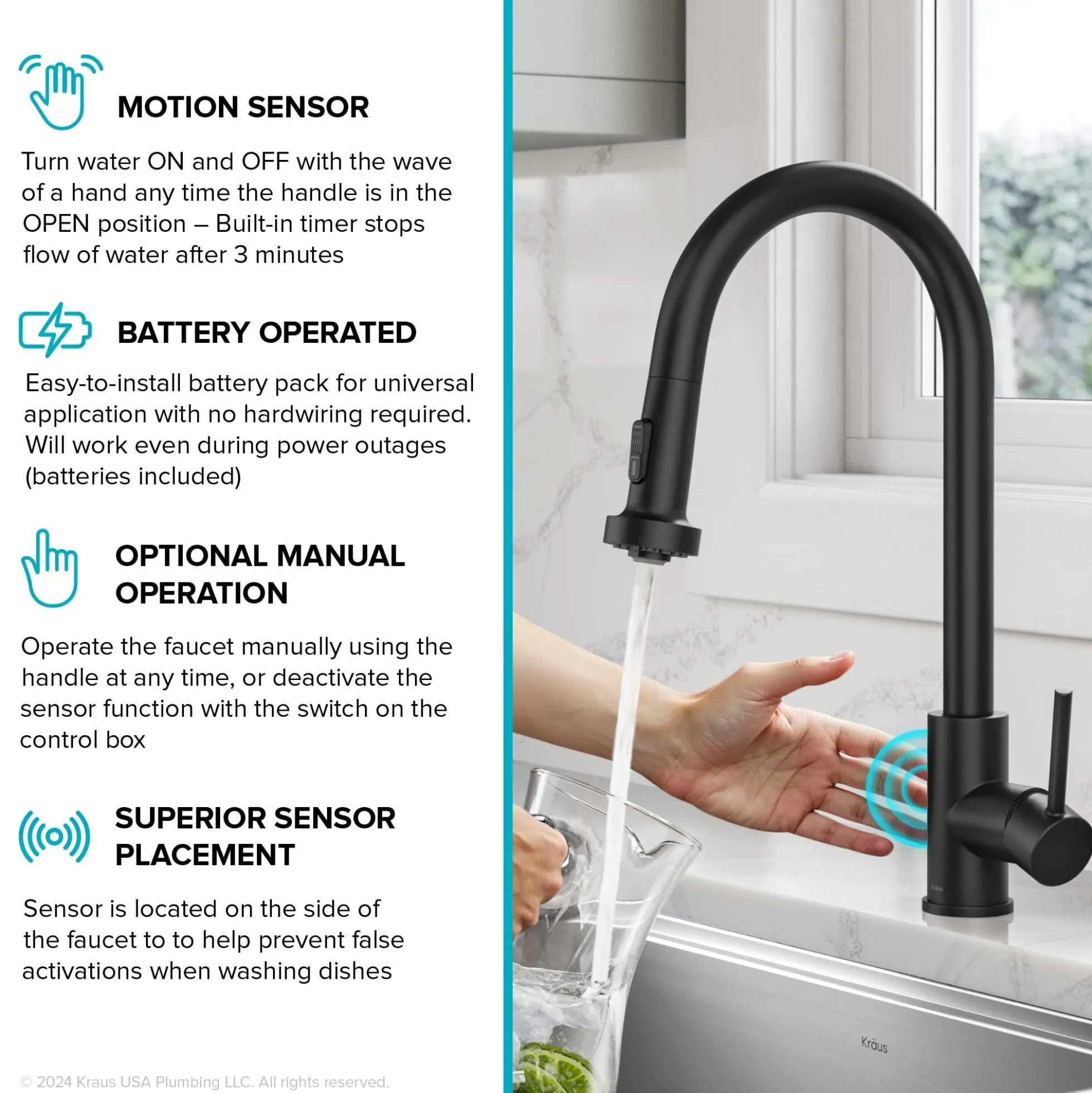 Touchless Sensor 2-Function Single Handle Pull Down Kitchen Faucet in Matte Black