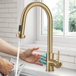 Touchless Sensor 2-Function Single Handle Pull Down Kitchen Faucet in Spot-Free Brushed Brass