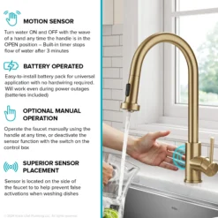 Touchless Sensor 2-Function Single Handle Pull Down Kitchen Faucet in Spot-Free Brushed Brass