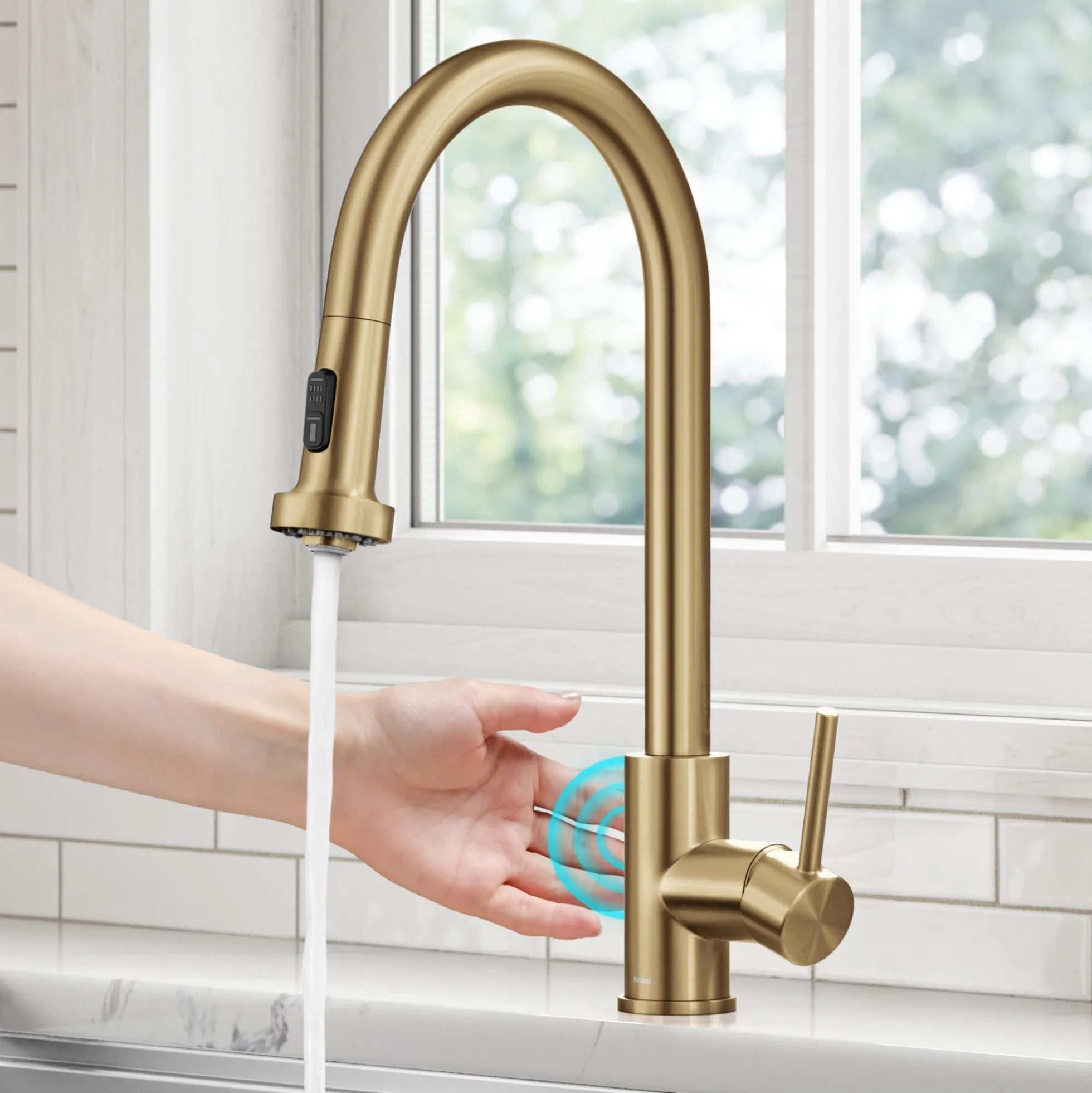 Touchless Sensor 2-Function Single Handle Pull Down Kitchen Faucet in Spot-Free Brushed Brass