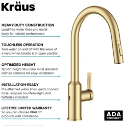 Touchless Sensor Pull-Down Single Handle Kitchen Faucet in Brushed Brass