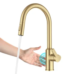 Touchless Sensor Pull-Down Single Handle Kitchen Faucet in Brushed Brass