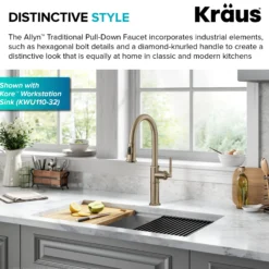 Traditional Industrial Pull-Down Single Handle Kitchen Faucet in Brushed Gold