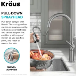 Traditional Industrial Pull-Down Single Handle Kitchen Faucet in Brushed Gold