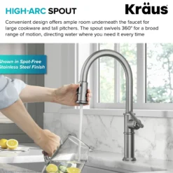 Traditional Industrial Pull-Down Single Handle Kitchen Faucet in Spot-Free Stainless Steel