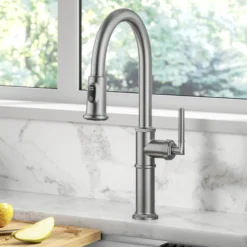 Traditional Industrial Pull-Down Single Handle Kitchen Faucet in Spot-Free Stainless Steel