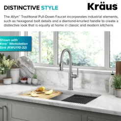 Traditional Industrial Pull-Down Single Handle Kitchen Faucet in Spot-Free Stainless Steel