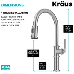 Traditional Industrial Pull-Down Single Handle Kitchen Faucet in Spot-Free Stainless Steel