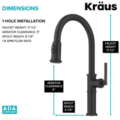 Traditional Industrial Pull-Down Single Handle Kitchen Faucet in Matte Black