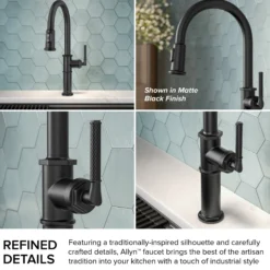 Traditional Industrial Pull-Down Single Handle Kitchen Faucet in Matte Black