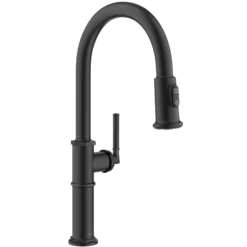 Traditional Industrial Pull-Down Single Handle Kitchen Faucet in Matte Black