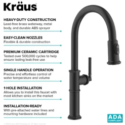 Traditional Industrial Pull-Down Single Handle Kitchen Faucet in Matte Black