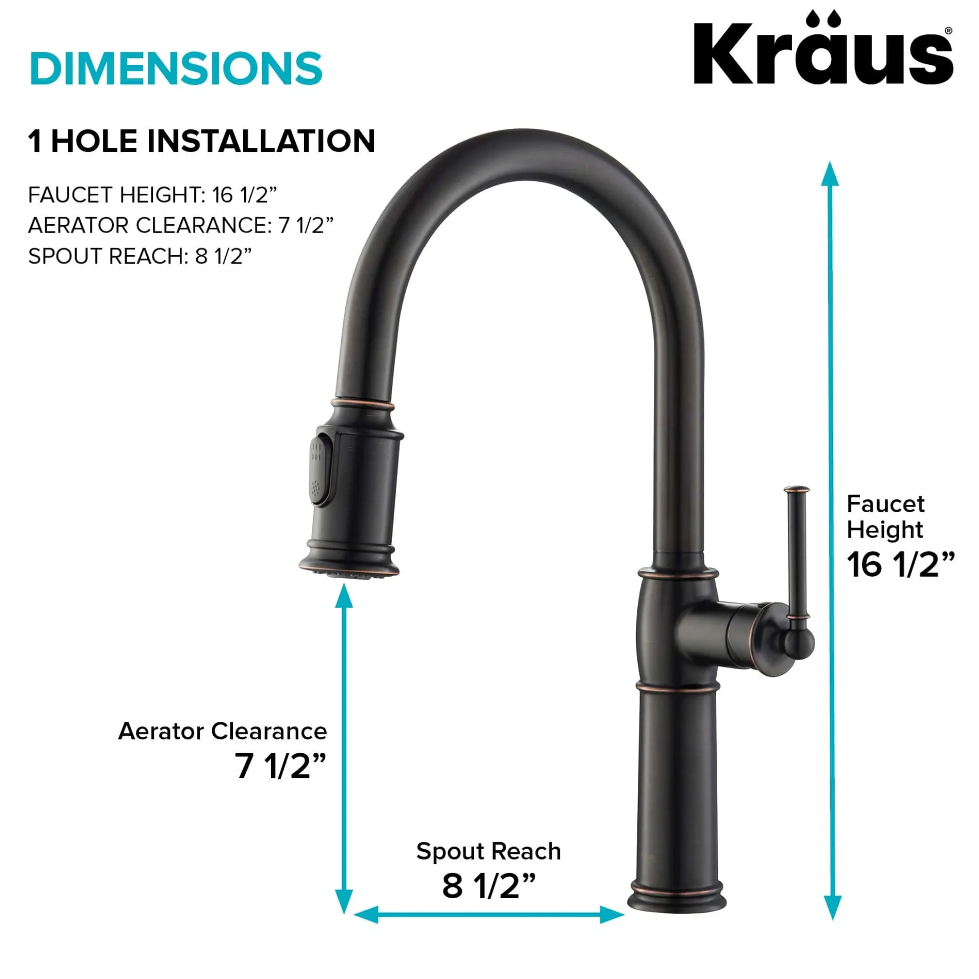 Traditional Single Handle Pull-Down Kitchen Faucet in Oil Rubbed Bronze