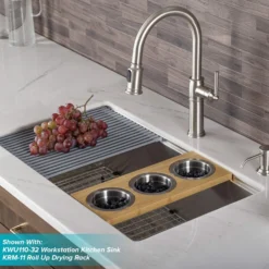Traditional Single Handle Pull-Down Kitchen Faucet with Soap Dispenser and Deck Plate in Spot Free Stainless Steel