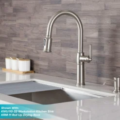 Traditional Single Handle Pull-Down Kitchen Faucet with Soap Dispenser and Deck Plate in Spot Free Stainless Steel